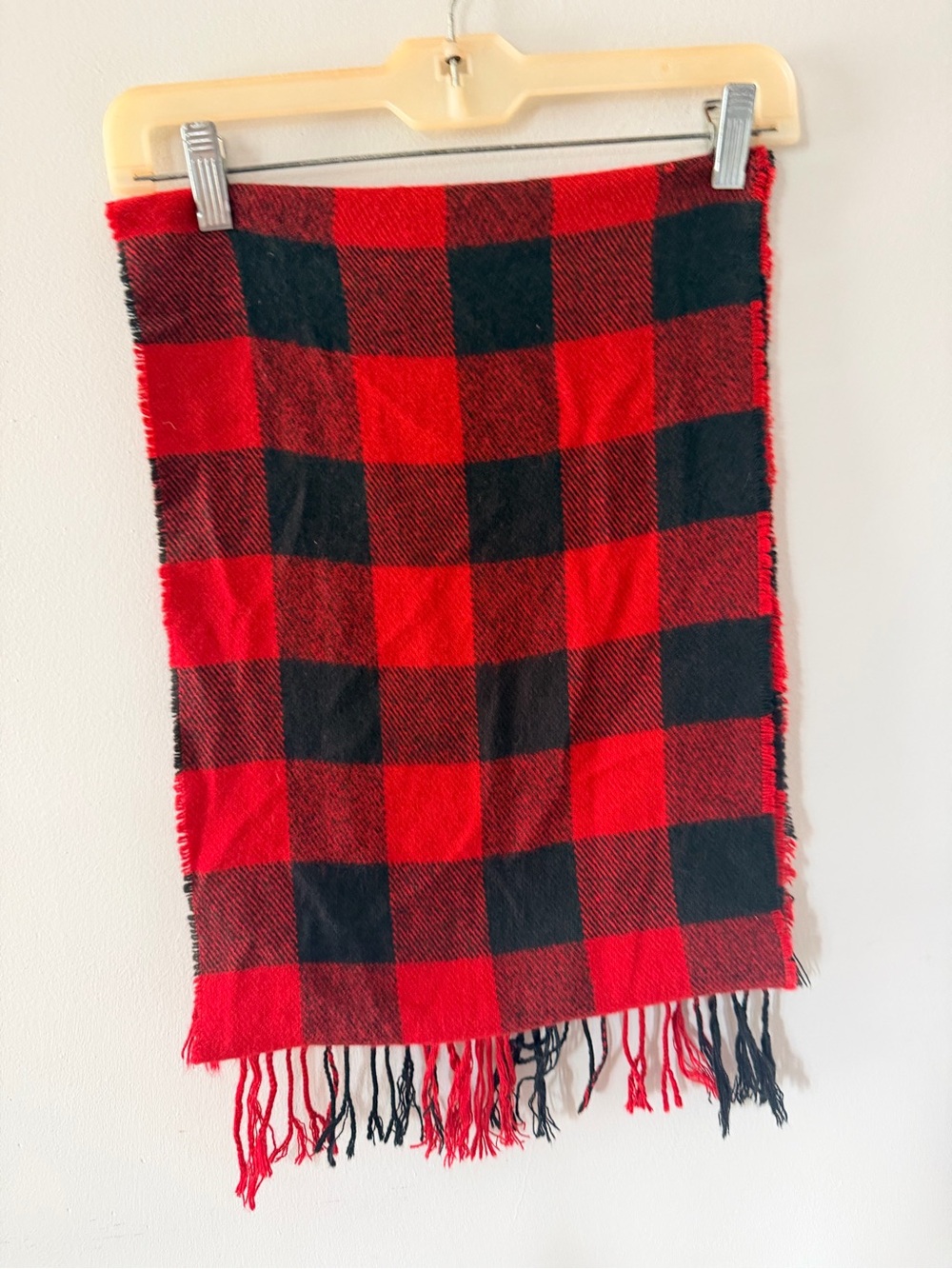 Red and Black Buffalo Plaid Fringe Throw Scarf - Unbranded